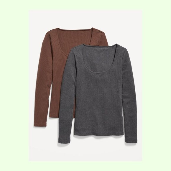 Old Navy Long-Sleeve Slim-Fit Rib-Knit T-Shirt, Brown, Size L - Picture 2 of 3